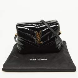 Pre Owned Saint Laurent Black Quilted Patent Leather Toy Loulou Crossbody Bag