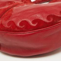 Pre Owned Yves Saint Laurent Red Suede and Leather Trim Tassel Hobo