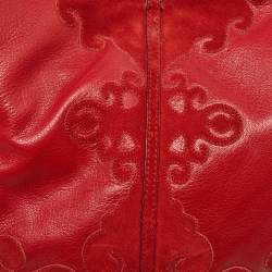 Pre Owned Yves Saint Laurent Red Suede and Leather Trim Tassel Hobo