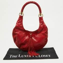 Pre Owned Yves Saint Laurent Red Suede and Leather Trim Tassel Hobo