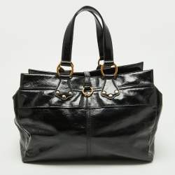 Yves Saint Laurent Black Patent Leather Front Pocket Satchel