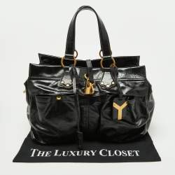 Yves Saint Laurent Black Patent Leather Front Pocket Satchel