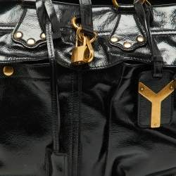 Yves Saint Laurent Black Patent Leather Front Pocket Satchel