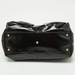 Yves Saint Laurent Black Patent Leather Front Pocket Satchel