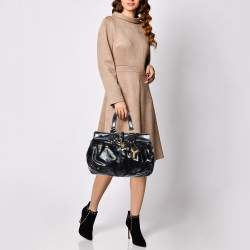 Yves Saint Laurent Black Patent Leather Front Pocket Satchel