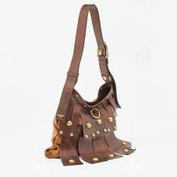 Pre Owned Yves Saint Laurent Two Tone Brown Suede and Leather Rive Gauche Shoulder Bag