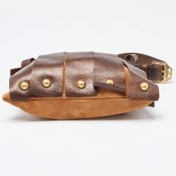 Pre Owned Yves Saint Laurent Two Tone Brown Suede and Leather Rive Gauche Shoulder Bag