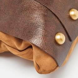 Pre Owned Yves Saint Laurent Two Tone Brown Suede and Leather Rive Gauche Shoulder Bag