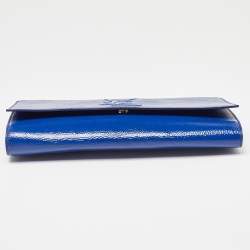 Pre Owned Yves Saint Laurent Blue Patent Leather Belle De Jour Flap Clutch