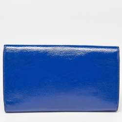 Pre Owned Yves Saint Laurent Blue Patent Leather Belle De Jour Flap Clutch