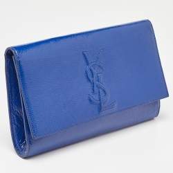 Pre Owned Yves Saint Laurent Blue Patent Leather Belle De Jour Flap Clutch