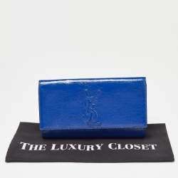 Pre Owned Yves Saint Laurent Blue Patent Leather Belle De Jour Flap Clutch