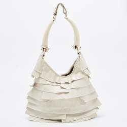 Pre Owned Yves Saint Laurent Ivory Leather St. Tropez Double Horn Hobo