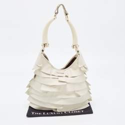 Pre Owned Yves Saint Laurent Ivory Leather St. Tropez Double Horn Hobo