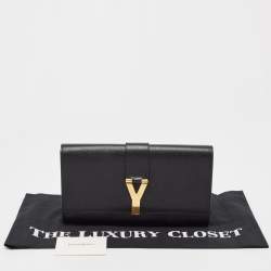 Pre Owned Yves Saint Laurent Black Leather Y-Ligne Clutch