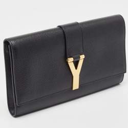 Pre Owned Yves Saint Laurent Black Leather Y-Ligne Clutch