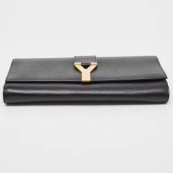 Pre Owned Yves Saint Laurent Black Leather Y-Ligne Clutch