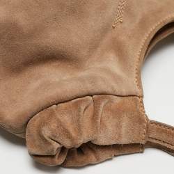 Pre Owned Yves Saint Laurent Beige Suede Logo Studded Hobo