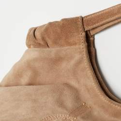 Pre Owned Yves Saint Laurent Beige Suede Logo Studded Hobo