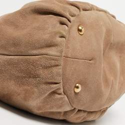 Pre Owned Yves Saint Laurent Beige Suede Logo Studded Hobo