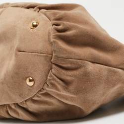 Pre Owned Yves Saint Laurent Beige Suede Logo Studded Hobo