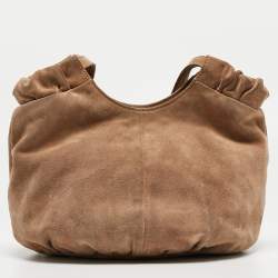 Pre Owned Yves Saint Laurent Beige Suede Logo Studded Hobo