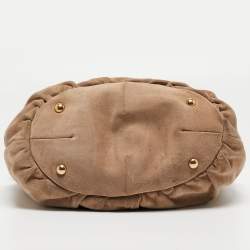 Pre Owned Yves Saint Laurent Beige Suede Logo Studded Hobo