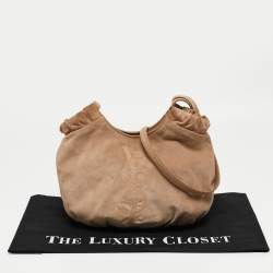Pre Owned Yves Saint Laurent Beige Suede Logo Studded Hobo