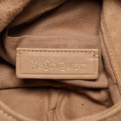 Pre Owned Yves Saint Laurent Beige Suede Logo Studded Hobo