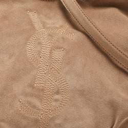 Pre Owned Yves Saint Laurent Beige Suede Logo Studded Hobo