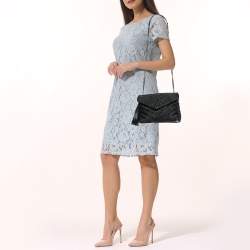 Pre Owned Saint Laurent Black Matelassé Raffia and Leather Loulou Crossbody Bag