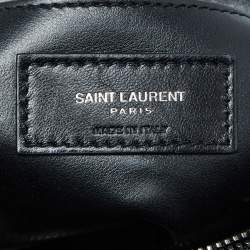 Pre Owned Saint Laurent Black Matelassé Raffia and Leather Loulou Crossbody Bag