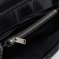 Pre Owned Saint Laurent Black Matelassé Raffia and Leather Loulou Crossbody Bag