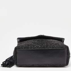 Pre Owned Saint Laurent Black Matelassé Raffia and Leather Loulou Crossbody Bag