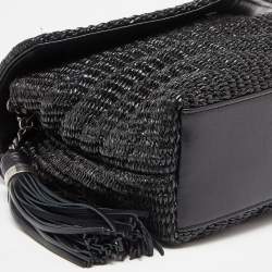 Pre Owned Saint Laurent Black Matelassé Raffia and Leather Loulou Crossbody Bag