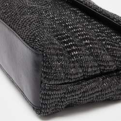 Pre Owned Saint Laurent Black Matelassé Raffia and Leather Loulou Crossbody Bag