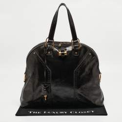 Pre Owned Yves Saint Laurent Choco Brown Patent Leather Oversized Muse Bag