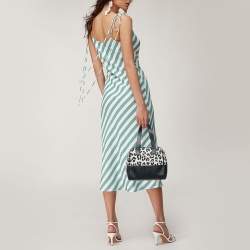 Pre Owned Yves Saint Laurent Black/White Leopard Print Coated Canvas and Leather Satchel