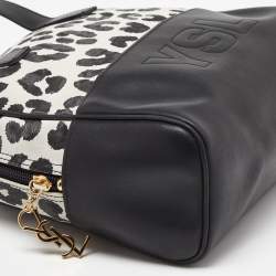 Pre Owned Yves Saint Laurent Black/White Leopard Print Coated Canvas and Leather Satchel