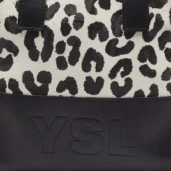 Pre Owned Yves Saint Laurent Black/White Leopard Print Coated Canvas and Leather Satchel