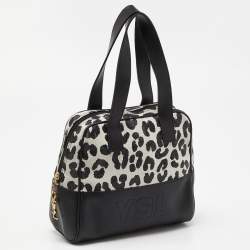 Pre Owned Yves Saint Laurent Black/White Leopard Print Coated Canvas and Leather Satchel