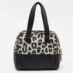 Pre Owned Yves Saint Laurent Black/White Leopard Print Coated Canvas and Leather Satchel