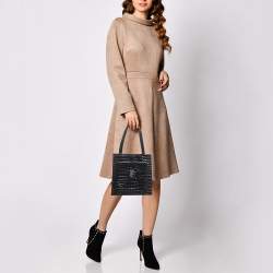 Pre Owned Yves Saint Laurent Black Shine Croc Embossed Leather Tote