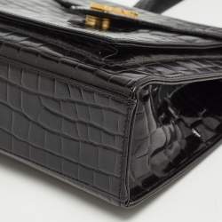 Pre Owned Yves Saint Laurent Black Shine Croc Embossed Leather Tote