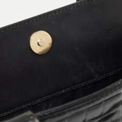 Pre Owned Yves Saint Laurent Black Shine Croc Embossed Leather Tote