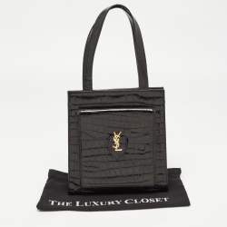 Pre Owned Yves Saint Laurent Black Shine Croc Embossed Leather Tote