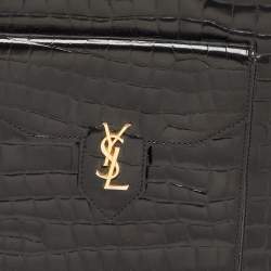 Pre Owned Yves Saint Laurent Black Shine Croc Embossed Leather Tote