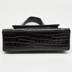 Pre Owned Yves Saint Laurent Black Shine Croc Embossed Leather Tote