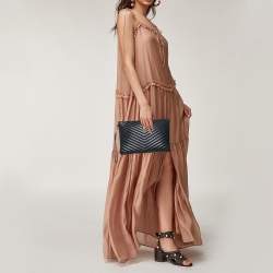 Pre Owned Saint Laurent Black Matelassé Leather Monogram Wristlet Pouch