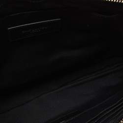 Pre Owned Saint Laurent Black Matelassé Leather Monogram Wristlet Pouch
